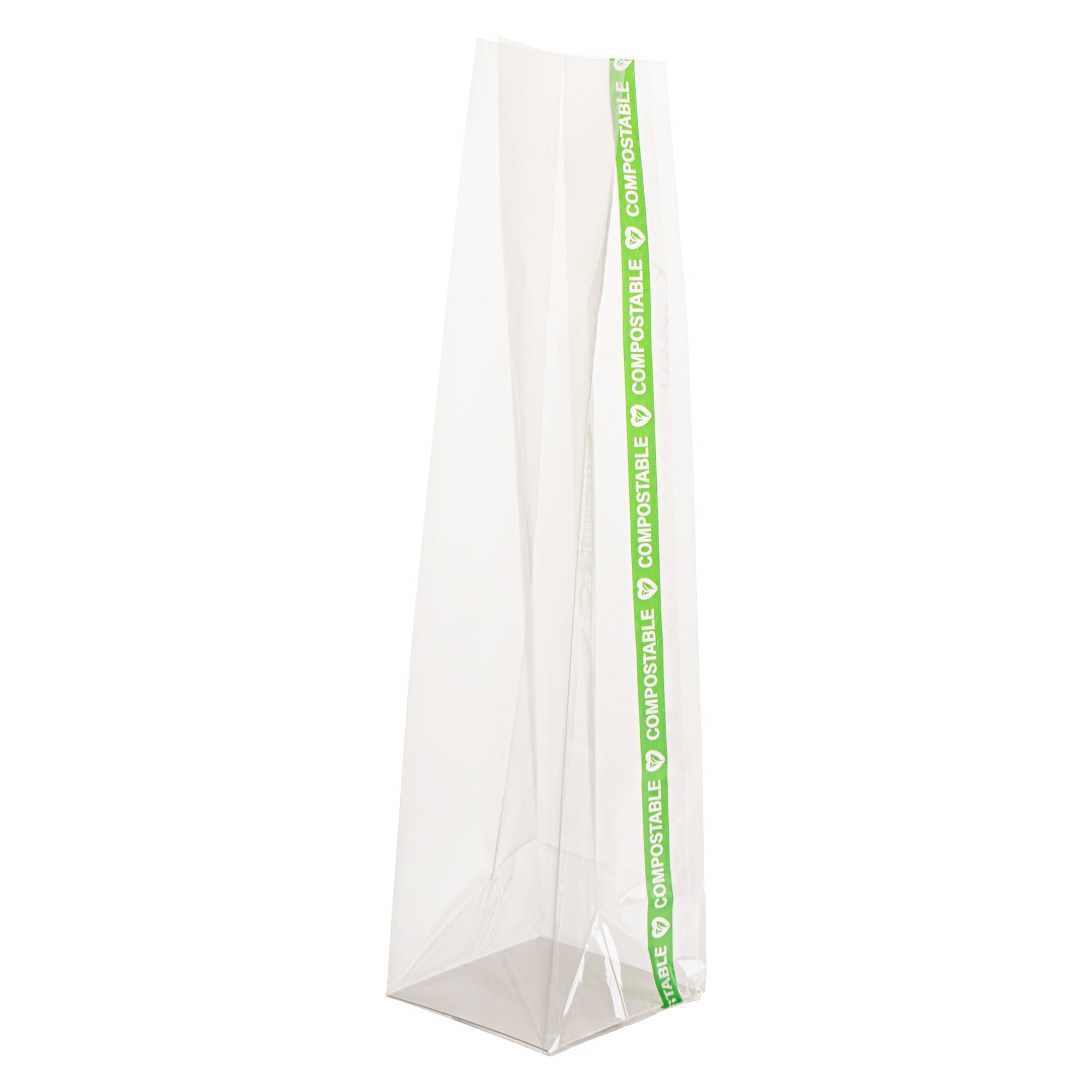Basic Nature Clear Plastic Gusset Bag - Compostable, Paper Insert, Heat Sealable - 2" x 2" x 8 1/4" - 100 count box