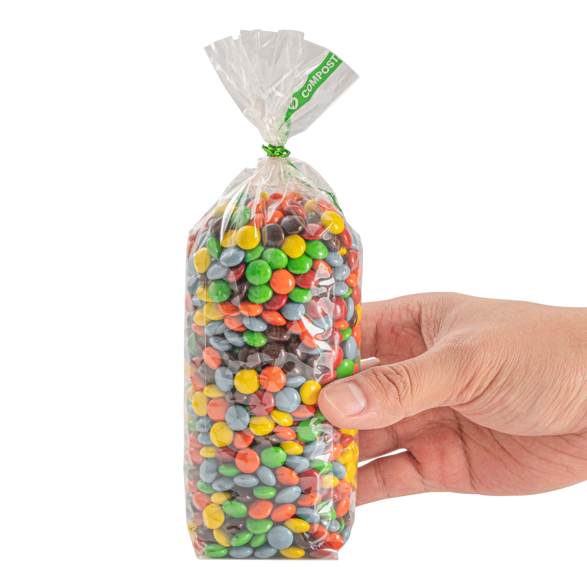 Basic Nature Clear Plastic Gusset Bag - Compostable, Paper Insert, Heat Sealable - 2" x 2" x 8 1/4" - 100 count box