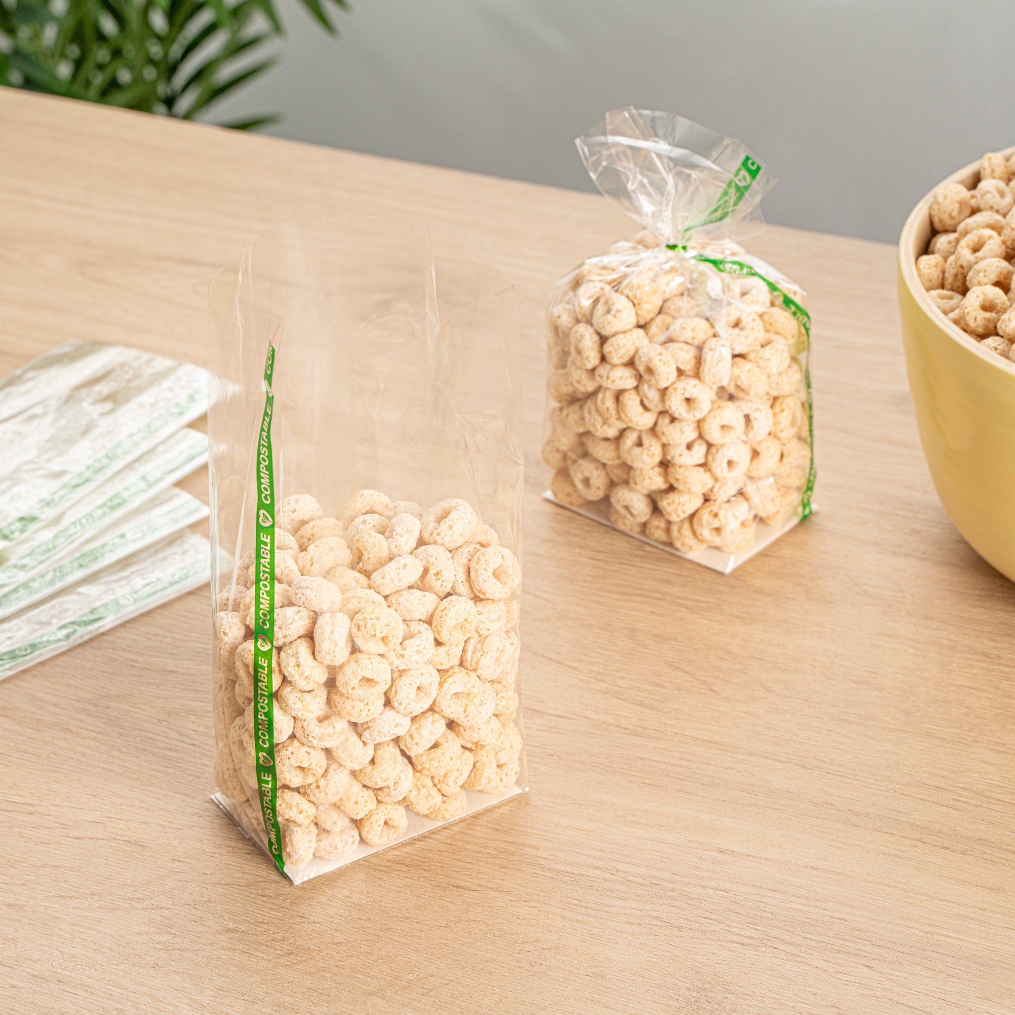 Basic Nature Clear Plastic Gusset Bag - Compostable, Paper Insert, Heat Sealable - 3" x 2" x 6 1/2" - 100 count box