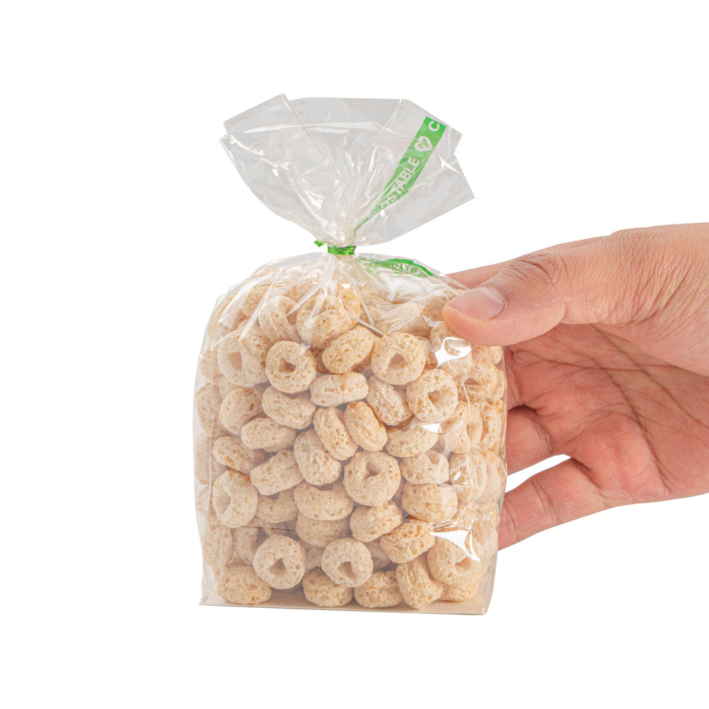 Basic Nature Clear Plastic Gusset Bag - Compostable, Paper Insert, Heat Sealable - 3" x 2" x 6 1/2" - 100 count box