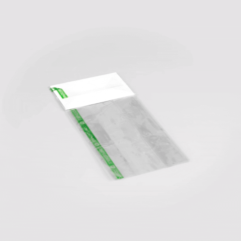 Basic Nature Clear Plastic Gusset Bag - Compostable, Paper Insert, Heat Sealable - 3" x 2" x 6 1/2" - 100 count box