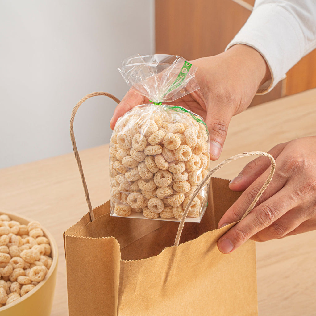 Basic Nature Clear Plastic Gusset Bag - Compostable, Paper Insert, Heat Sealable - 3" x 2" x 6 1/2" - 100 count box