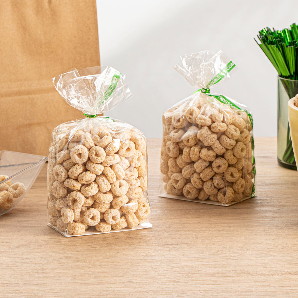 Basic Nature Clear Plastic Gusset Bag - Compostable, Paper Insert, Heat Sealable - 3" x 2" x 6 1/2" - 100 count box