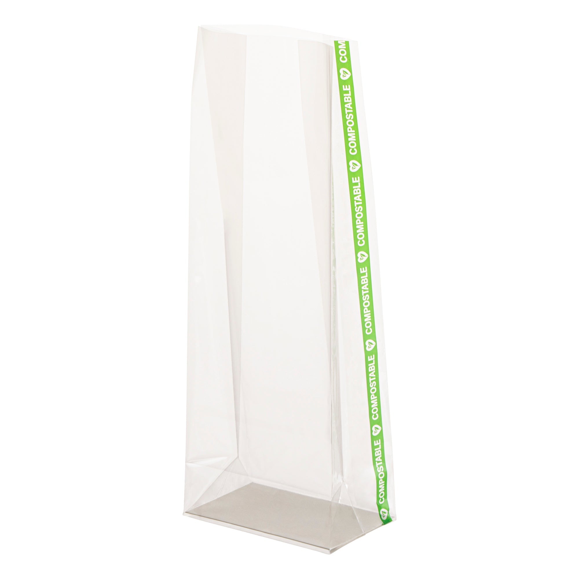 Basic Nature Clear Plastic Gusset Bag - Compostable, Paper Insert, Heat Sealable - 3" x 2" x 8" - 100 count box