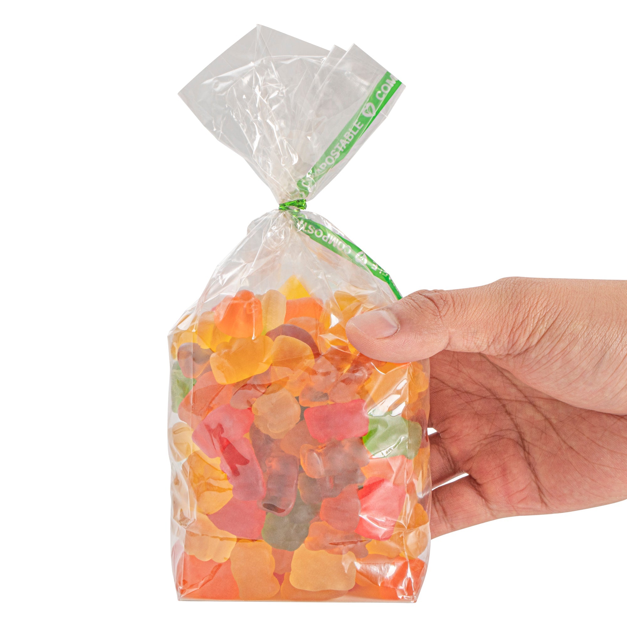 Basic Nature Clear Plastic Gusset Bag - Compostable, Paper Insert, Heat Sealable - 3" x 2" x 8" - 100 count box
