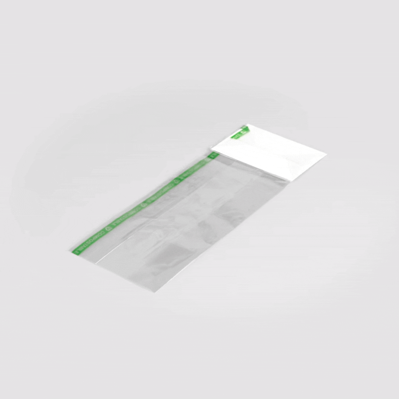Basic Nature Clear Plastic Gusset Bag - Compostable, Paper Insert, Heat Sealable - 3" x 2" x 8" - 100 count box