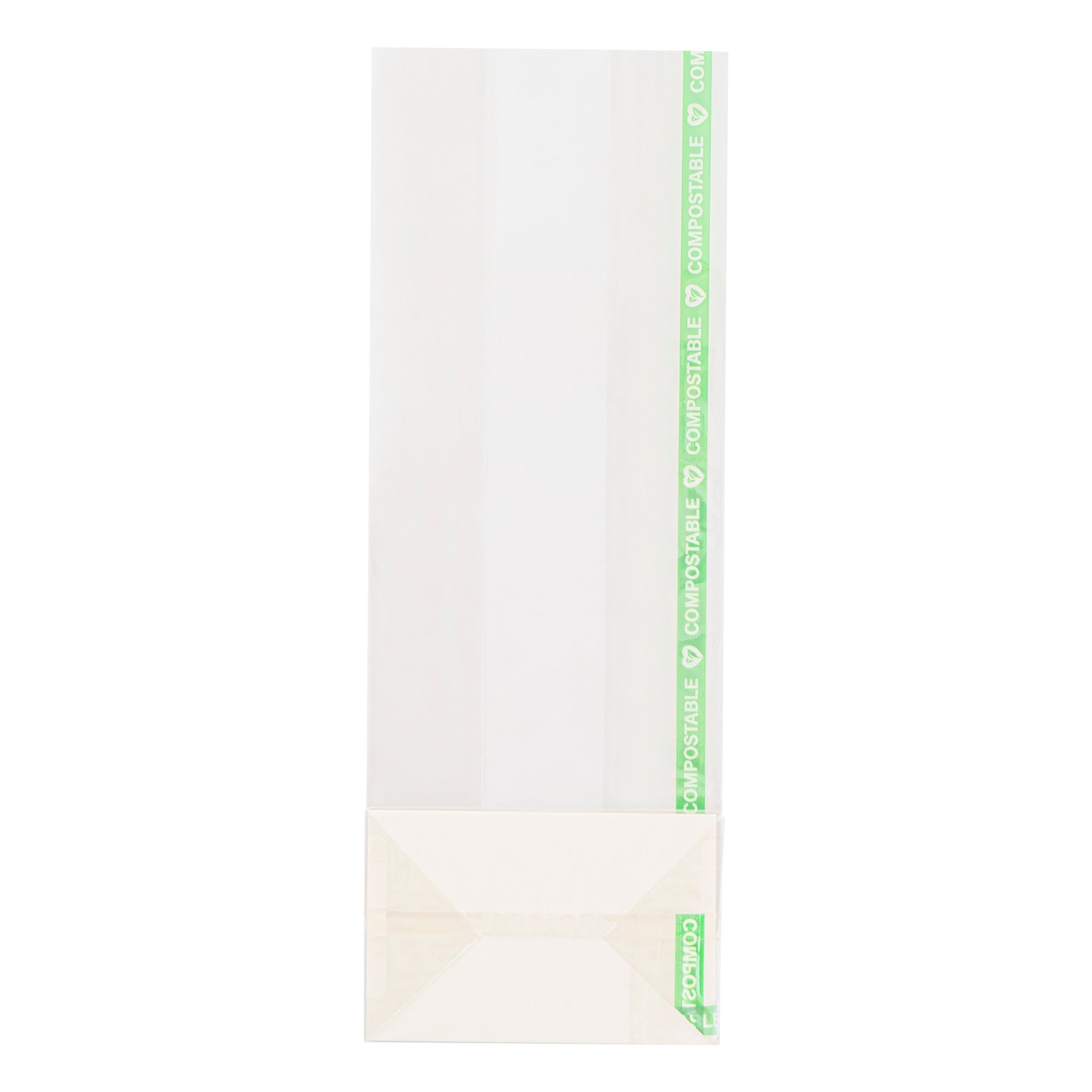 Basic Nature Clear Plastic Gusset Bag - Compostable, Paper Insert, Heat Sealable - 3" x 2" x 8" - 100 count box