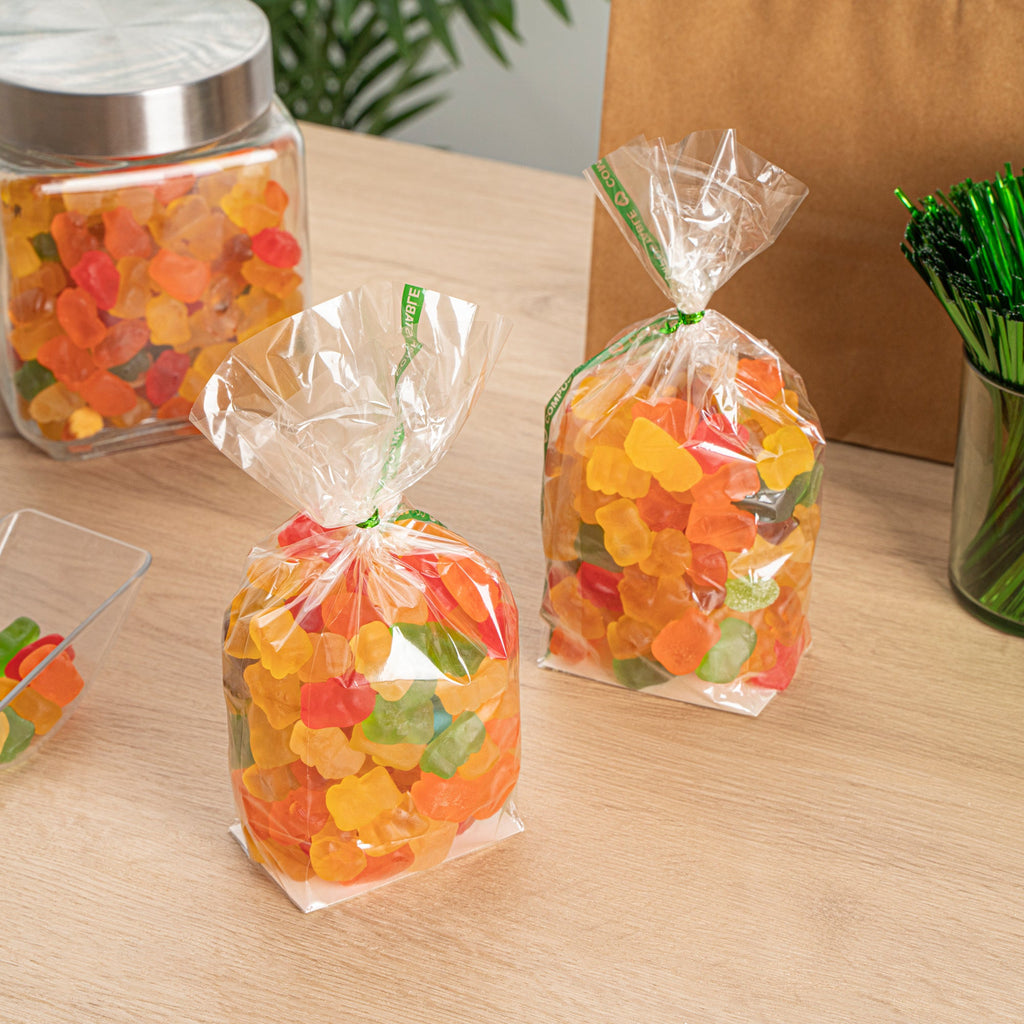 Basic Nature Clear Plastic Gusset Bag - Compostable, Paper Insert, Heat Sealable - 3" x 2" x 8" - 100 count box