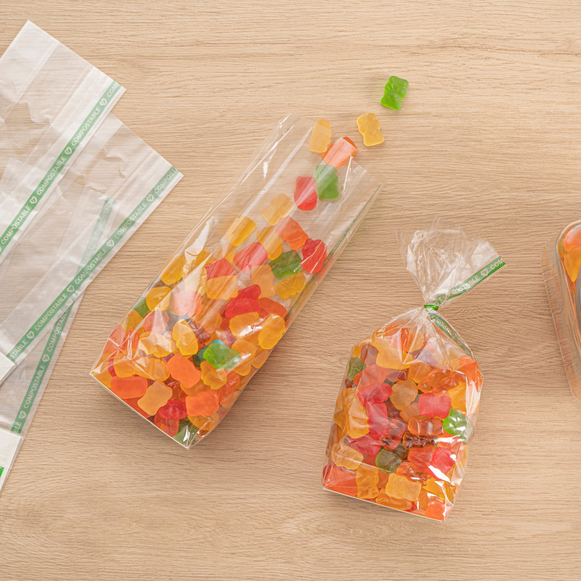 Basic Nature Clear Plastic Gusset Bag - Compostable, Paper Insert, Heat Sealable - 3" x 2" x 8" - 100 count box