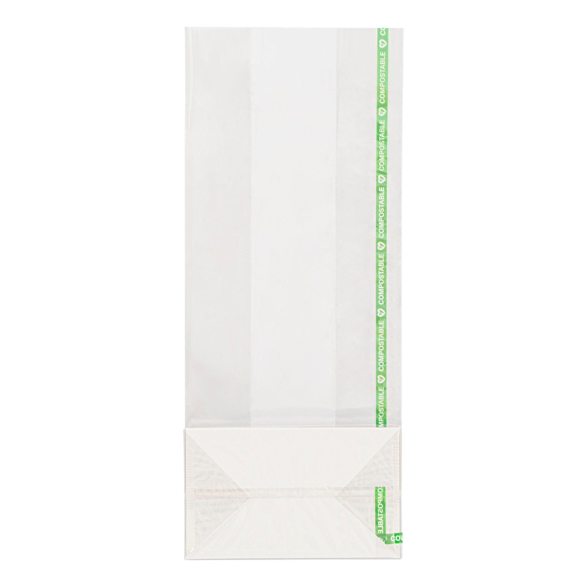 Basic Nature Clear Plastic Gusset Bag - Compostable, Paper Insert, Heat Sealable - 5" x 3" x 12" - 100 count box