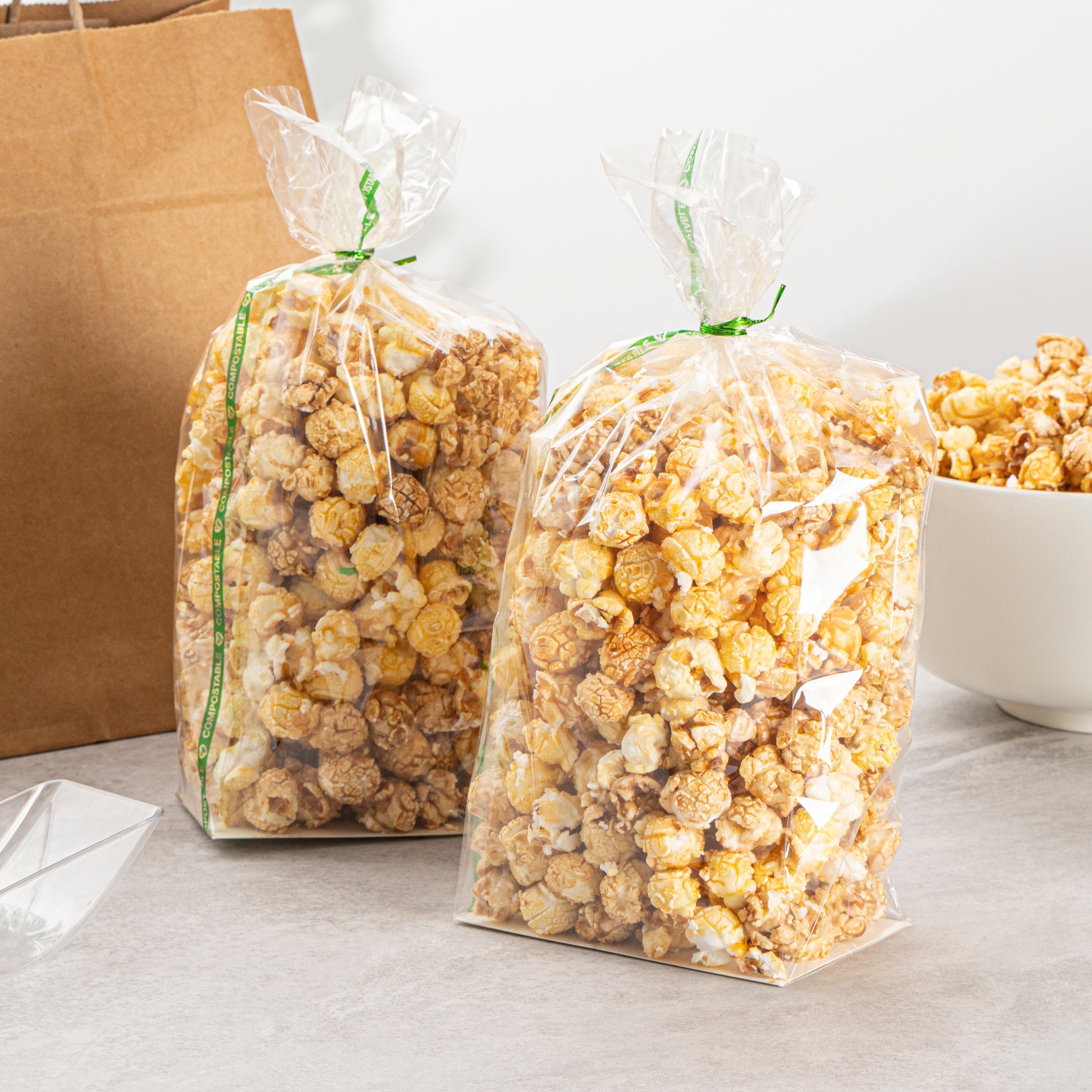 Basic Nature Clear Plastic Gusset Bag - Compostable, Paper Insert, Heat Sealable - 5" x 3" x 12" - 100 count box