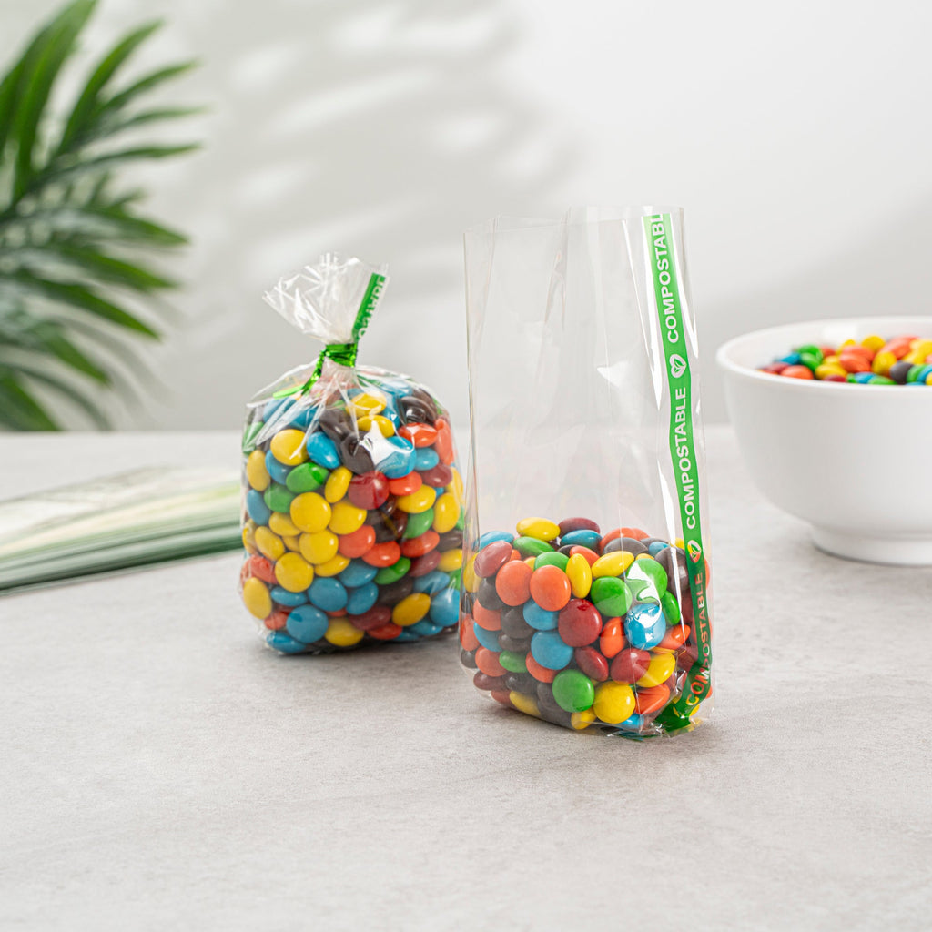 Basic Nature Clear Plastic Gusset Bag - Compostable, High Clarity, Heat Sealable - 2" x 1" x 5" - 100 count box