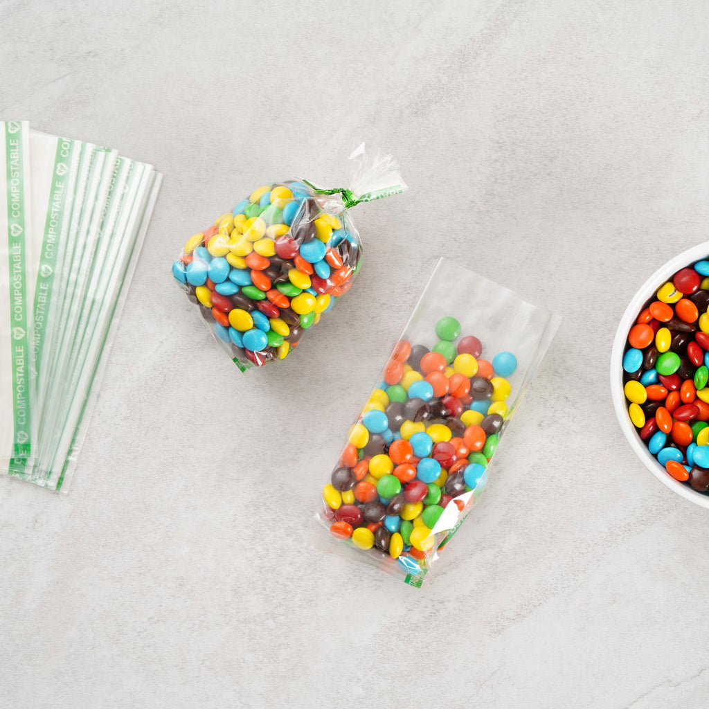 Basic Nature Clear Plastic Gusset Bag - Compostable, High Clarity, Heat Sealable - 2" x 1" x 5" - 100 count box