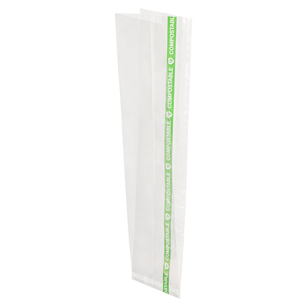Basic Nature Clear Plastic Gusset Bag - Compostable, High Clarity, Heat Sealable - 2" x 2" x 8 1/4" - 100 count box