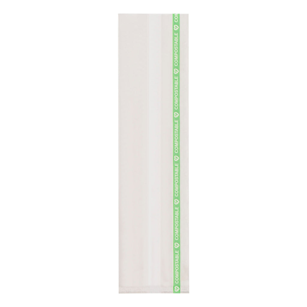 Basic Nature Clear Plastic Gusset Bag - Compostable, High Clarity, Heat Sealable - 2 1/2" x 2" x 9 3/4" - 100 count box