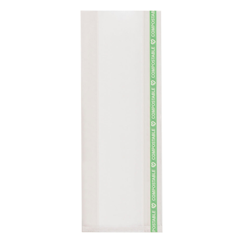 Basic Nature Clear Plastic Gusset Bag - Compostable, High Clarity, Heat Sealable - 3" x 1 1/4" x 8 1/4" - 100 count box
