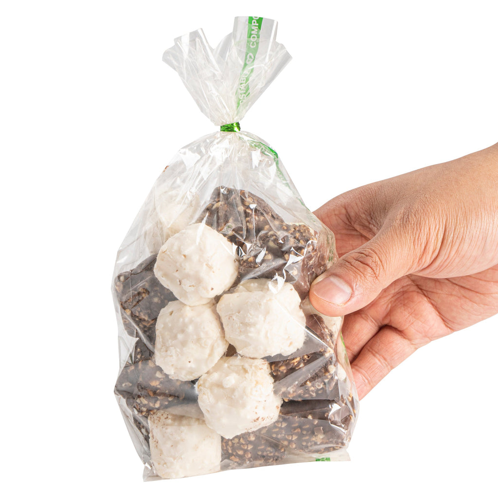 Basic Nature Clear Plastic Gusset Bag - Compostable, High Clarity, Heat Sealable - 3 1/2" x 2 1/4" x 9 3/4" - 100 count box