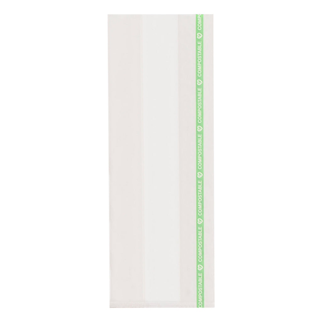 Basic Nature Clear Plastic Gusset Bag - Compostable, High Clarity, Heat Sealable - 3 1/2" x 2 1/4" x 9 3/4" - 100 count box