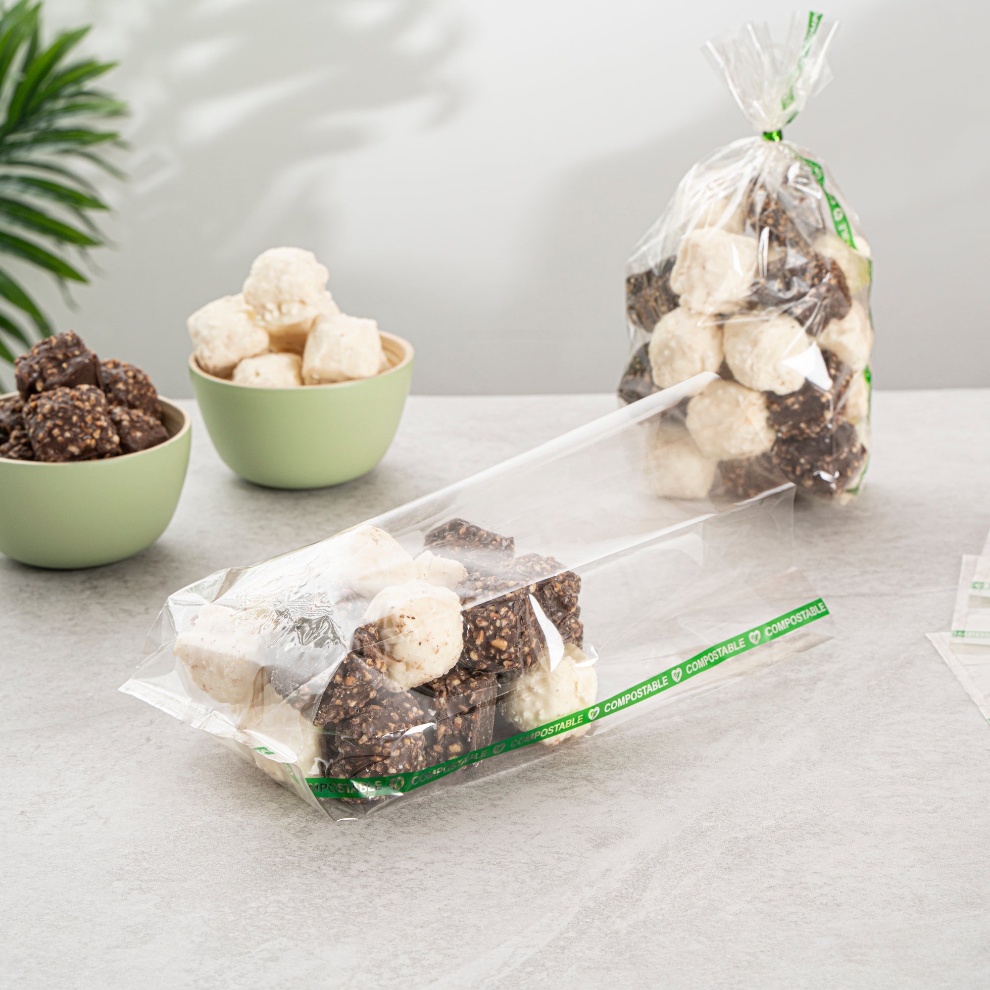 Basic Nature Clear Plastic Gusset Bag - Compostable, High Clarity, Heat Sealable - 3 1/2" x 2 1/4" x 9 3/4" - 100 count box