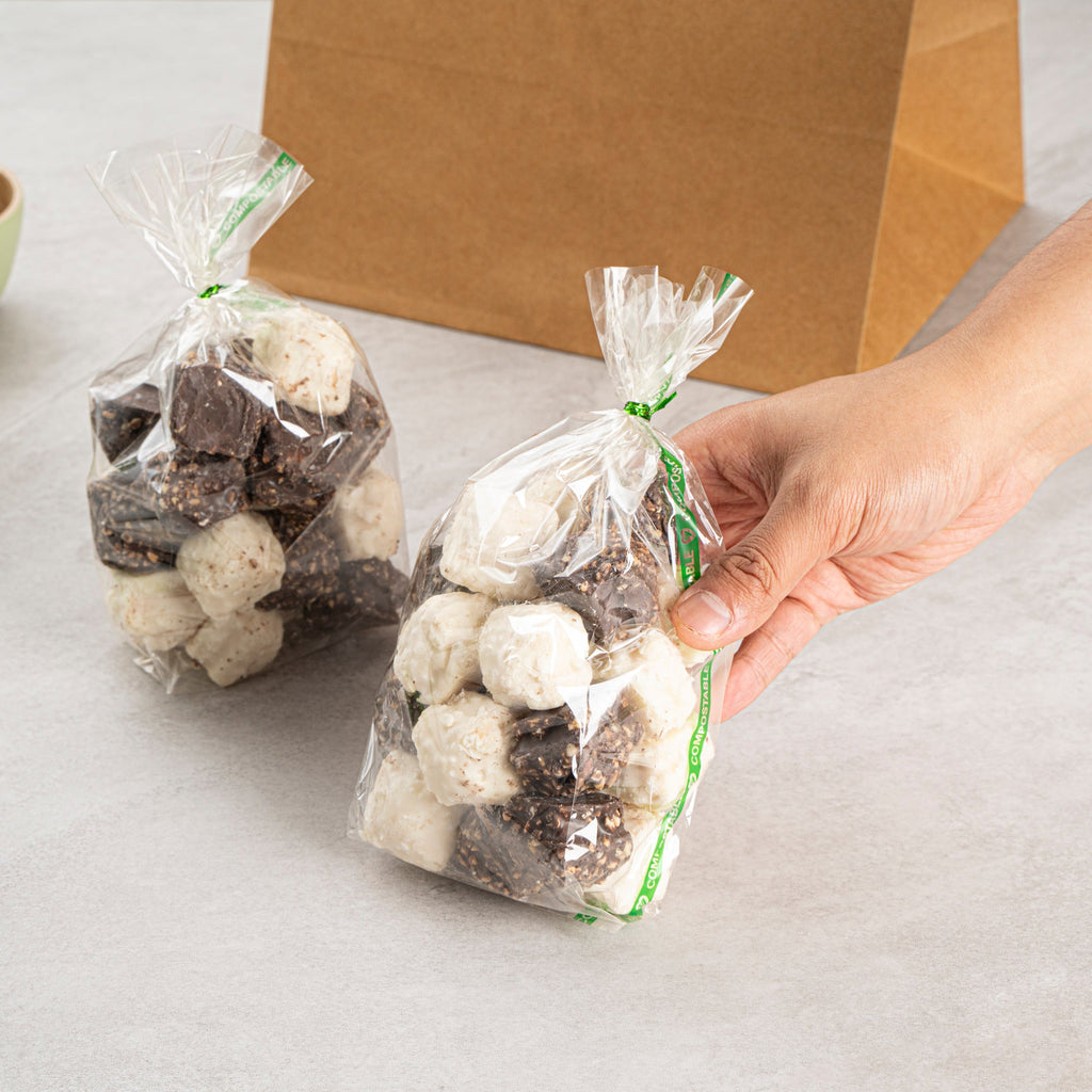 Basic Nature Clear Plastic Gusset Bag - Compostable, High Clarity, Heat Sealable - 3 1/2" x 2 1/4" x 9 3/4" - 100 count box