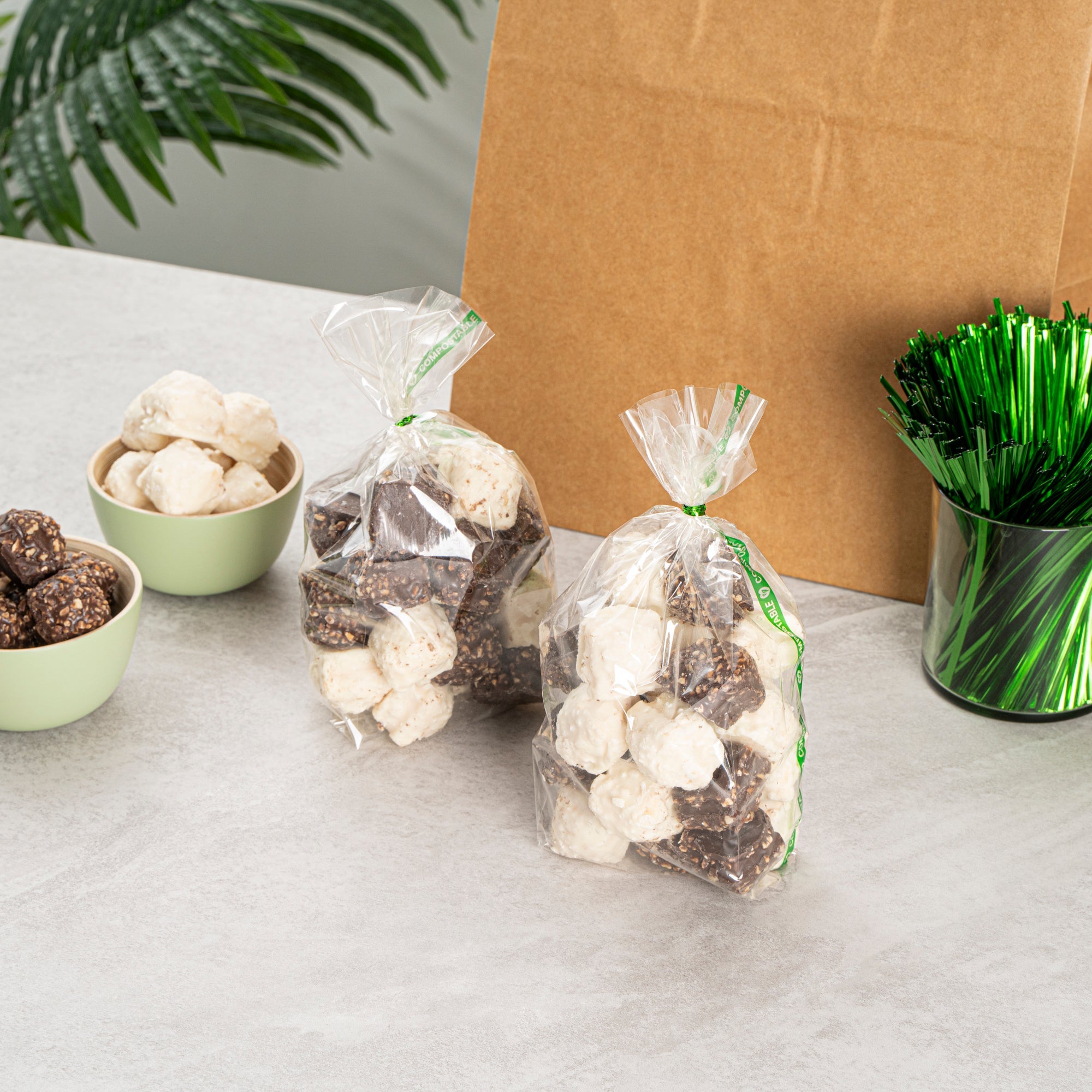 Basic Nature Clear Plastic Gusset Bag - Compostable, High Clarity, Heat Sealable - 3 1/2" x 2 1/4" x 9 3/4" - 100 count box