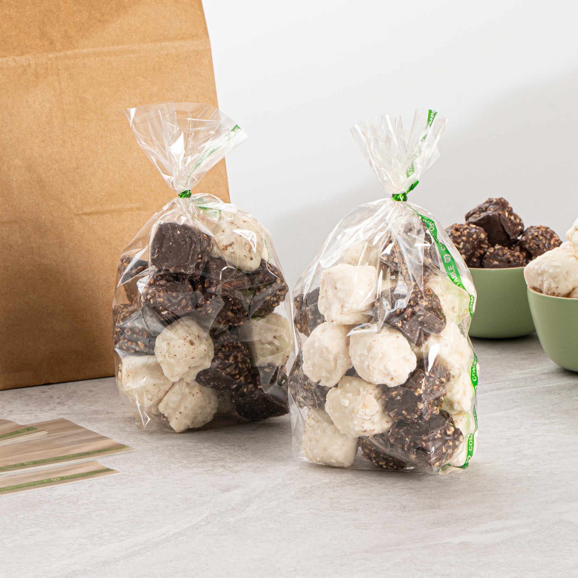 Basic Nature Clear Plastic Gusset Bag - Compostable, High Clarity, Heat Sealable - 3 1/2" x 2 1/4" x 9 3/4" - 100 count box