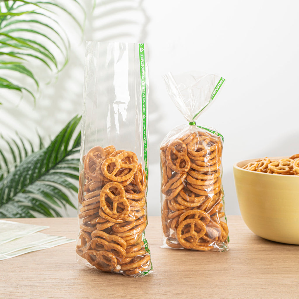 Basic Nature Clear Plastic Gusset Bag - Compostable, High Clarity, Heat Sealable - 3 3/4" x 1 1/4" x 12" - 100 count box