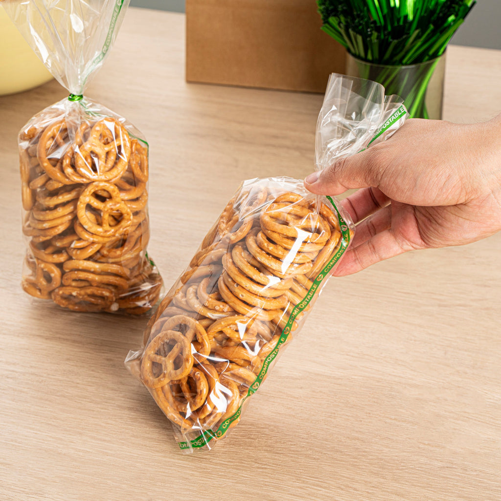 Basic Nature Clear Plastic Gusset Bag - Compostable, High Clarity, Heat Sealable - 3 3/4" x 1 1/4" x 12" - 100 count box