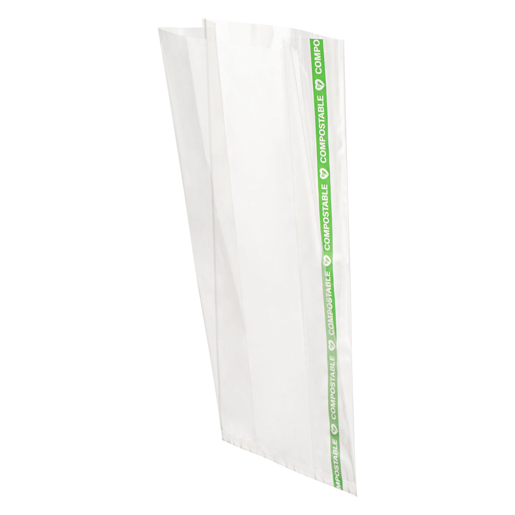 Basic Nature Clear Plastic Gusset Bag - Compostable, High Clarity, Heat Sealable - 4" x 2 1/4" x 8" - 100 count box