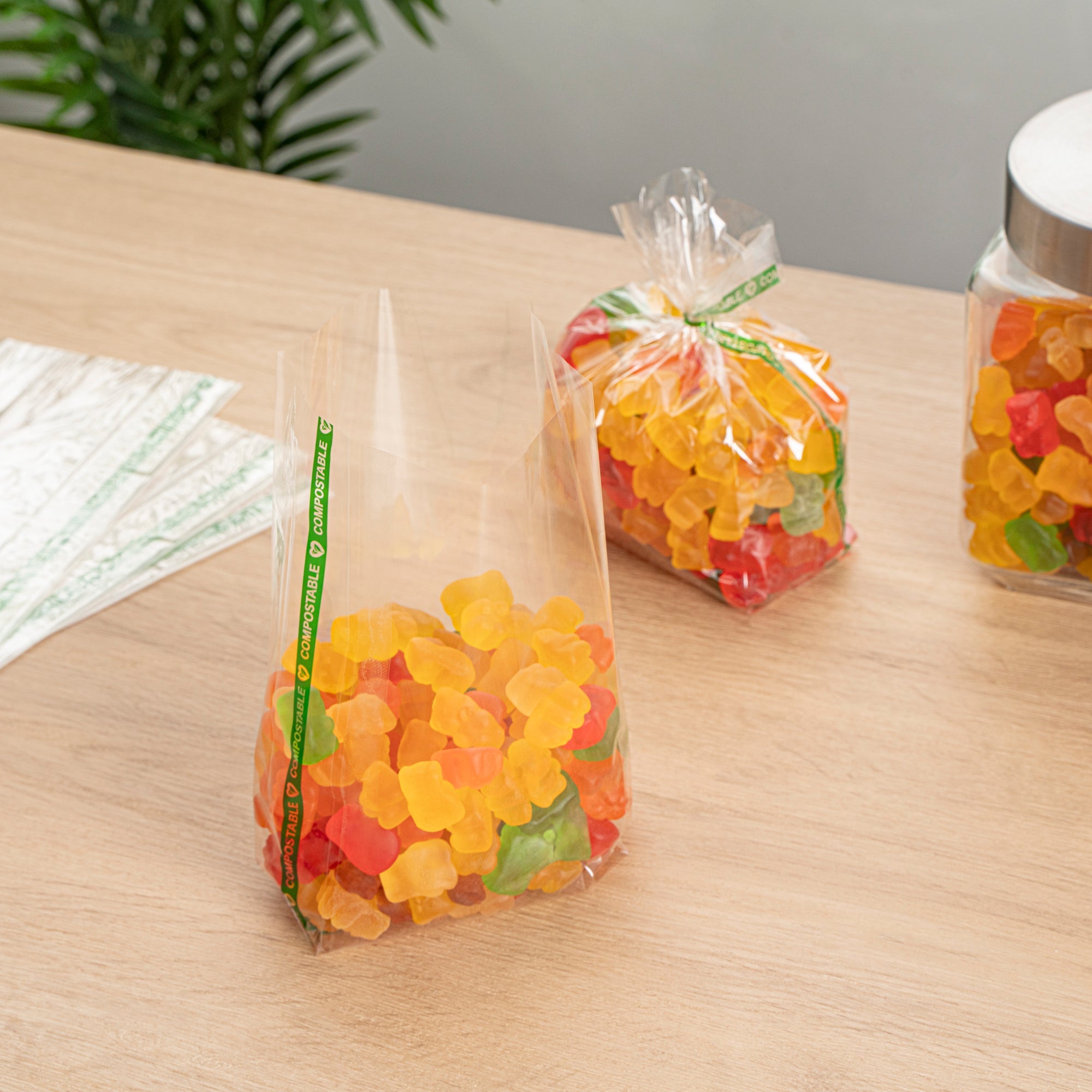 Basic Nature Clear Plastic Gusset Bag - Compostable, High Clarity, Heat Sealable - 4" x 2 1/4" x 8" - 100 count box