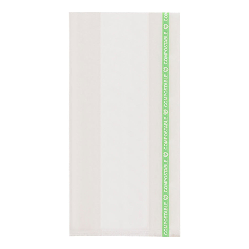 Basic Nature Clear Plastic Gusset Bag - Compostable, High Clarity, Heat Sealable - 4" x 2 1/4" x 8" - 100 count box