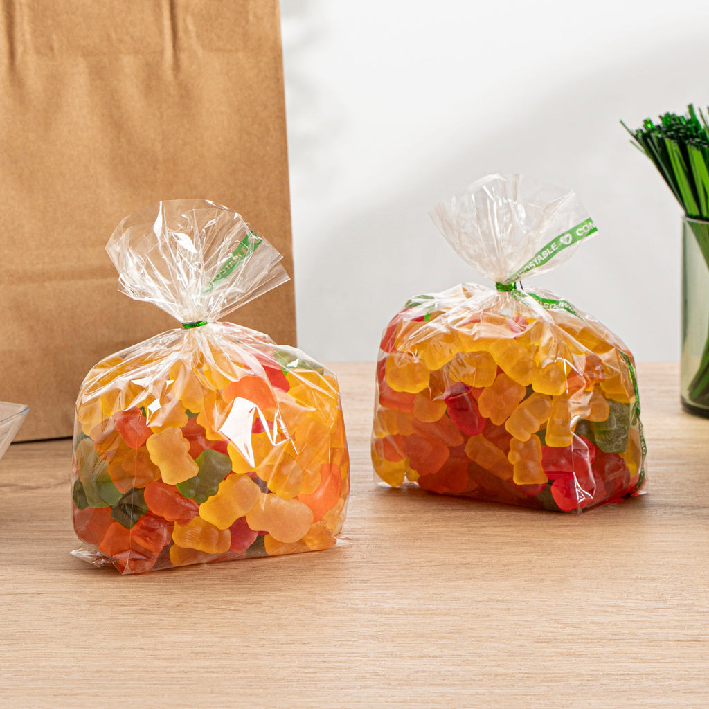 Basic Nature Clear Plastic Gusset Bag - Compostable, High Clarity, Heat Sealable - 4" x 2 1/4" x 8" - 100 count box