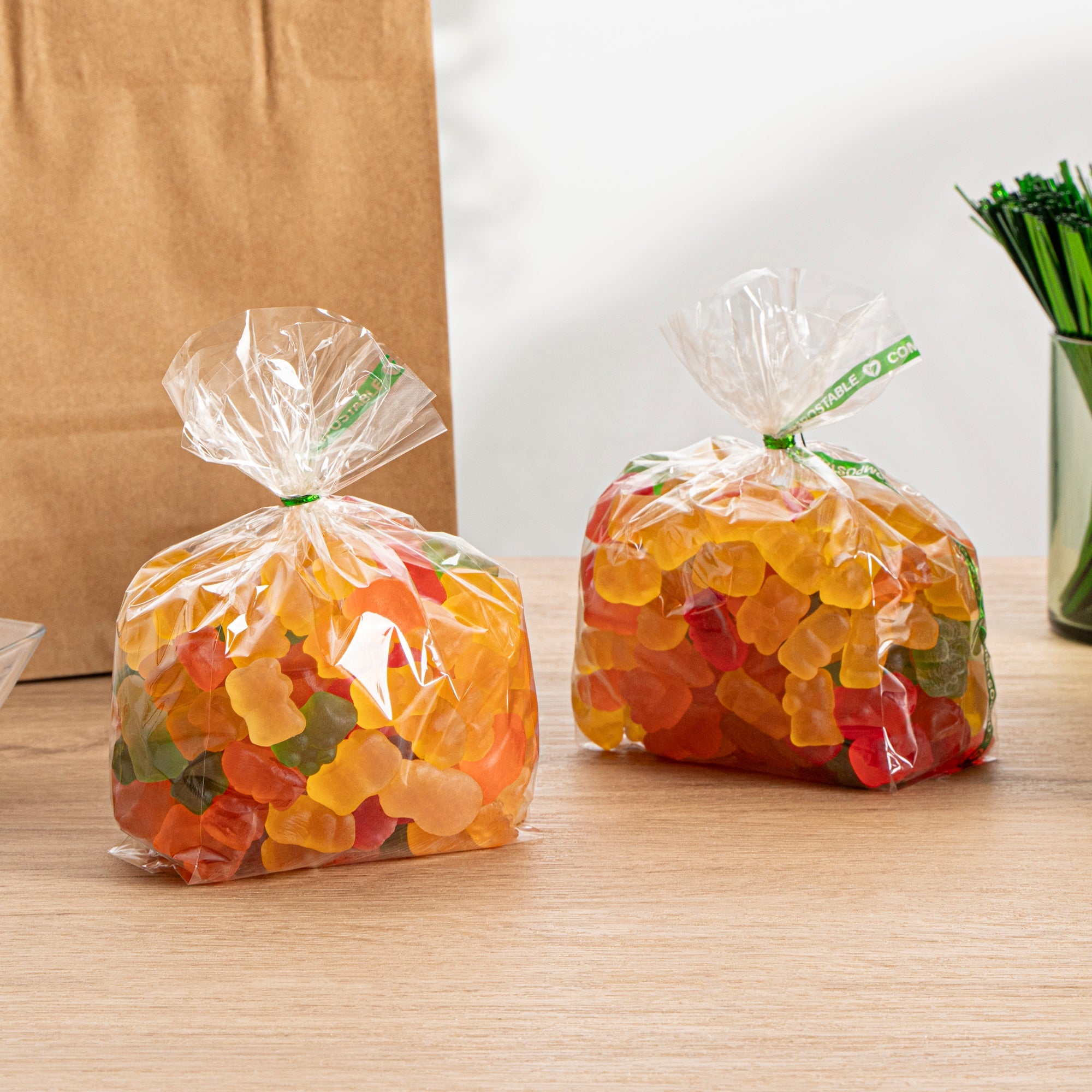 Basic Nature Clear Plastic Gusset Bag - Compostable, High Clarity, Heat Sealable - 4" x 2 1/4" x 8" - 100 count box