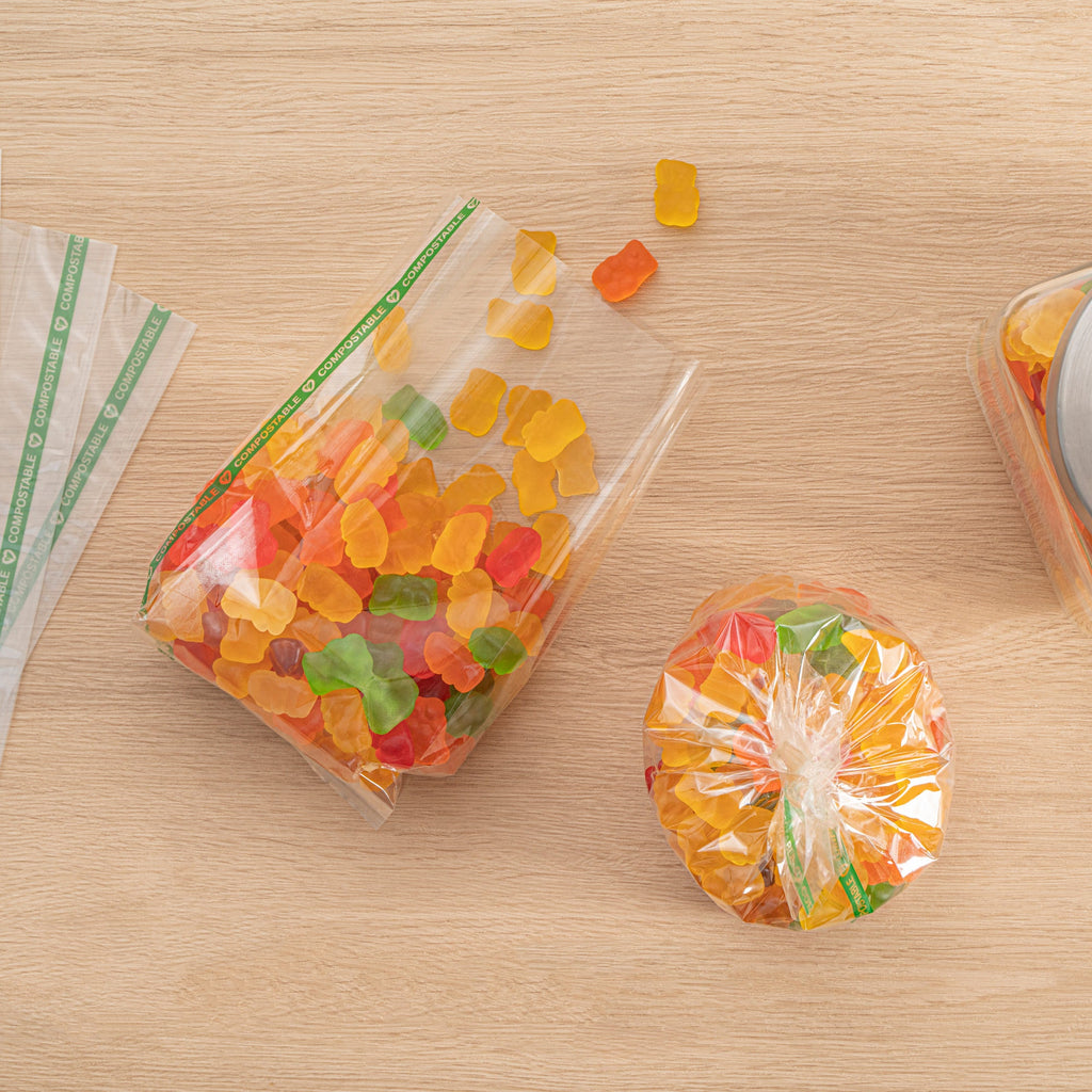 Basic Nature Clear Plastic Gusset Bag - Compostable, High Clarity, Heat Sealable - 4" x 2 1/4" x 8" - 100 count box