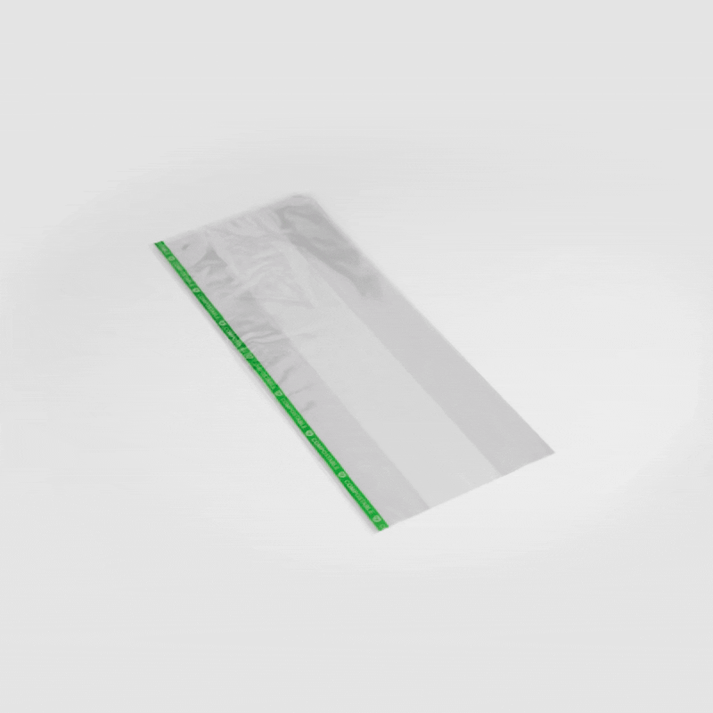 Basic Nature Clear Plastic Gusset Bag - Compostable, High Clarity, Heat Sealable - 5" x 3" x 12" - 100 count box