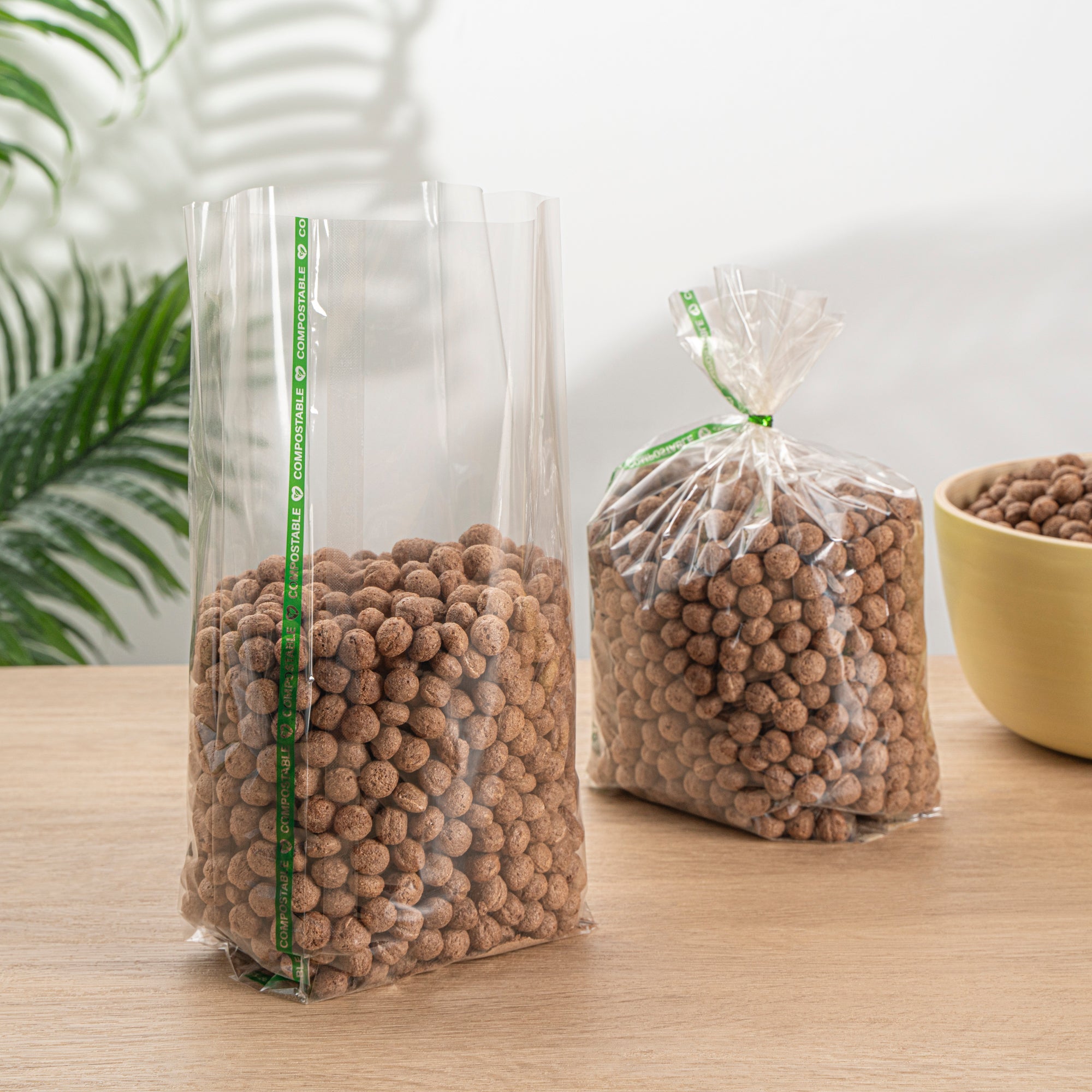 Basic Nature Clear Plastic Gusset Bag - Compostable, High Clarity, Heat Sealable - 5" x 3" x 12" - 100 count box