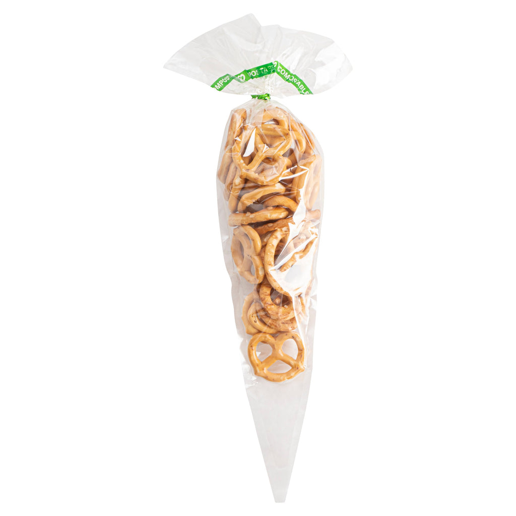 Basic Nature Clear Plastic Cone Bag - Compostable, High Clarity - 12" x 6" - 100 count box