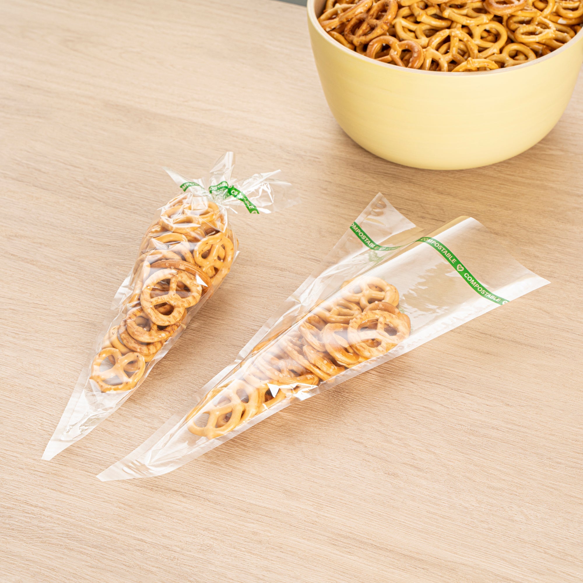 Basic Nature Clear Plastic Cone Bag - Compostable, High Clarity - 12" x 6" - 100 count box