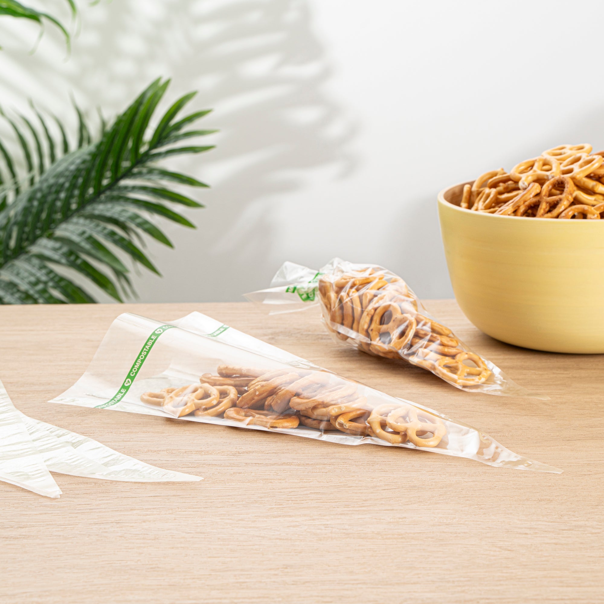 Basic Nature Clear Plastic Cone Bag - Compostable, High Clarity - 12" x 6" - 100 count box