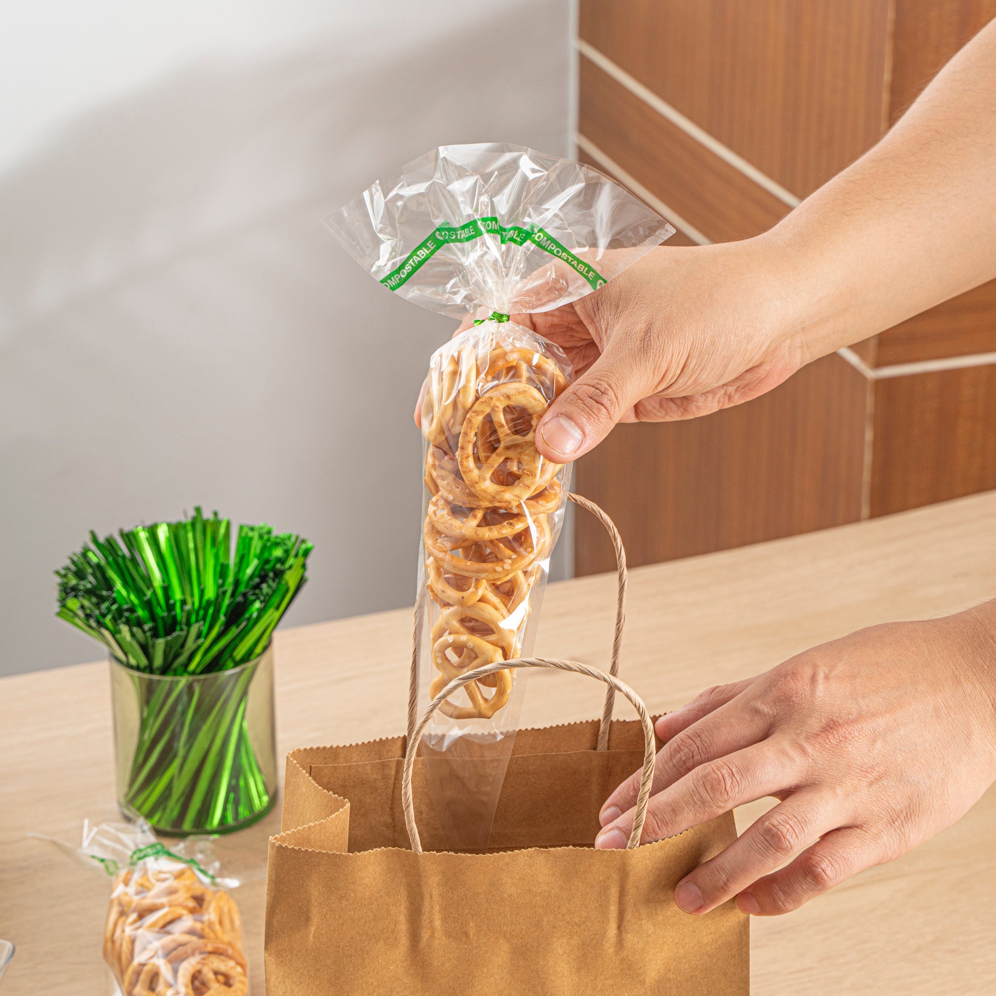 Basic Nature Clear Plastic Cone Bag - Compostable, High Clarity - 12" x 6" - 100 count box