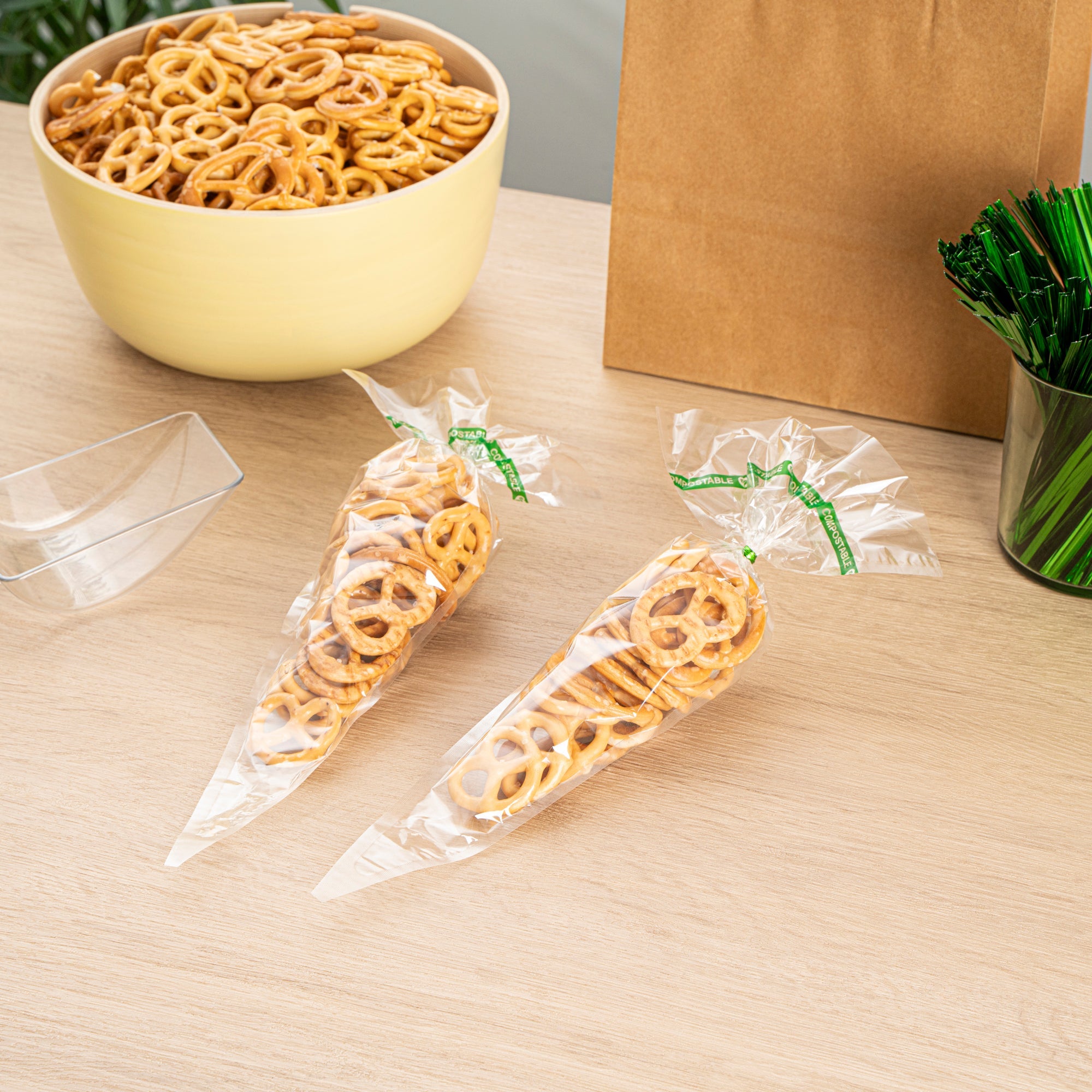 Basic Nature Clear Plastic Cone Bag - Compostable, High Clarity - 12" x 6" - 100 count box