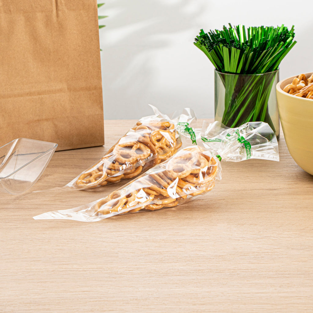 Basic Nature Clear Plastic Cone Bag - Compostable, High Clarity - 12" x 6" - 100 count box
