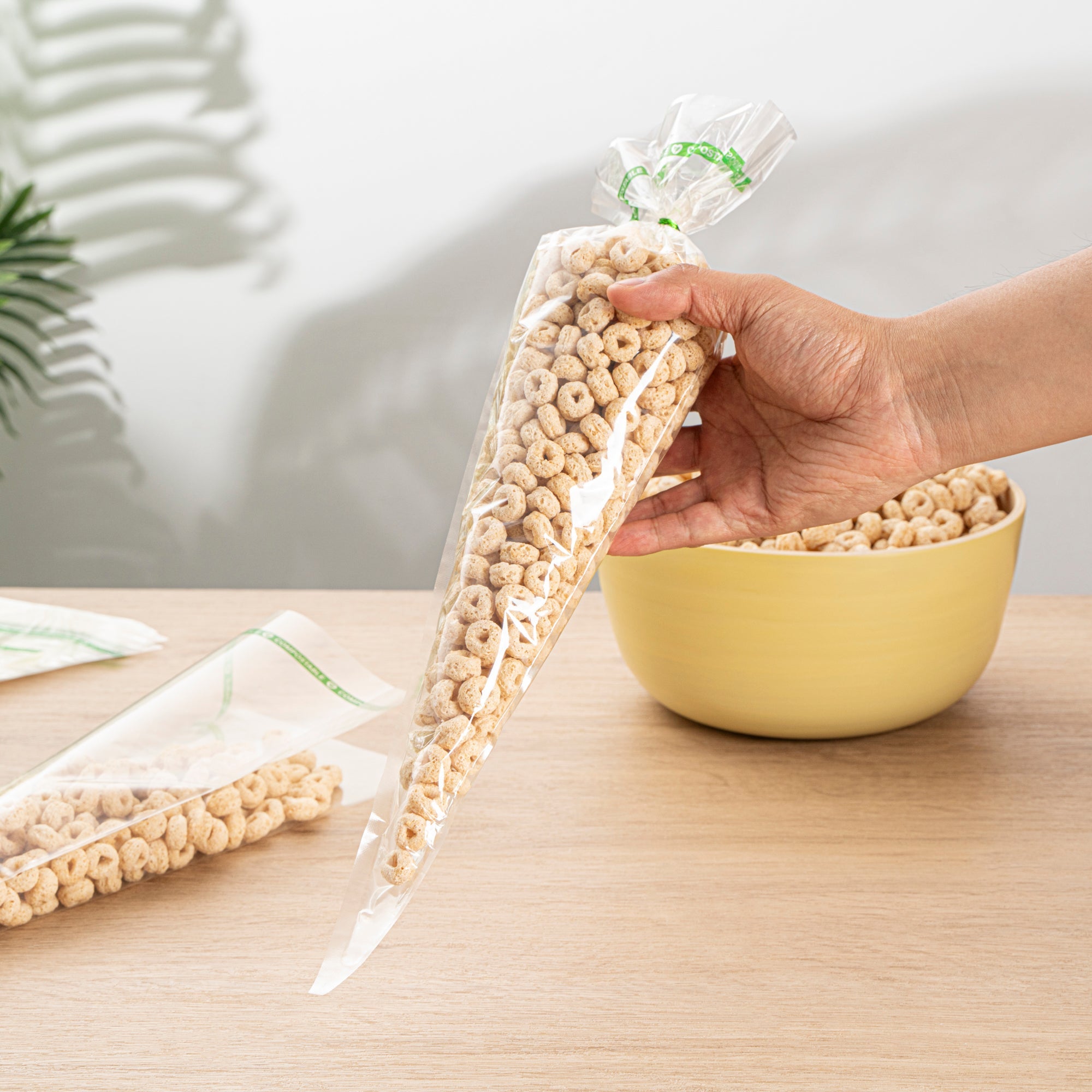 Basic Nature Clear Plastic Cone Bag - Compostable, High Clarity - 17" x 7 1/2" - 100 count box