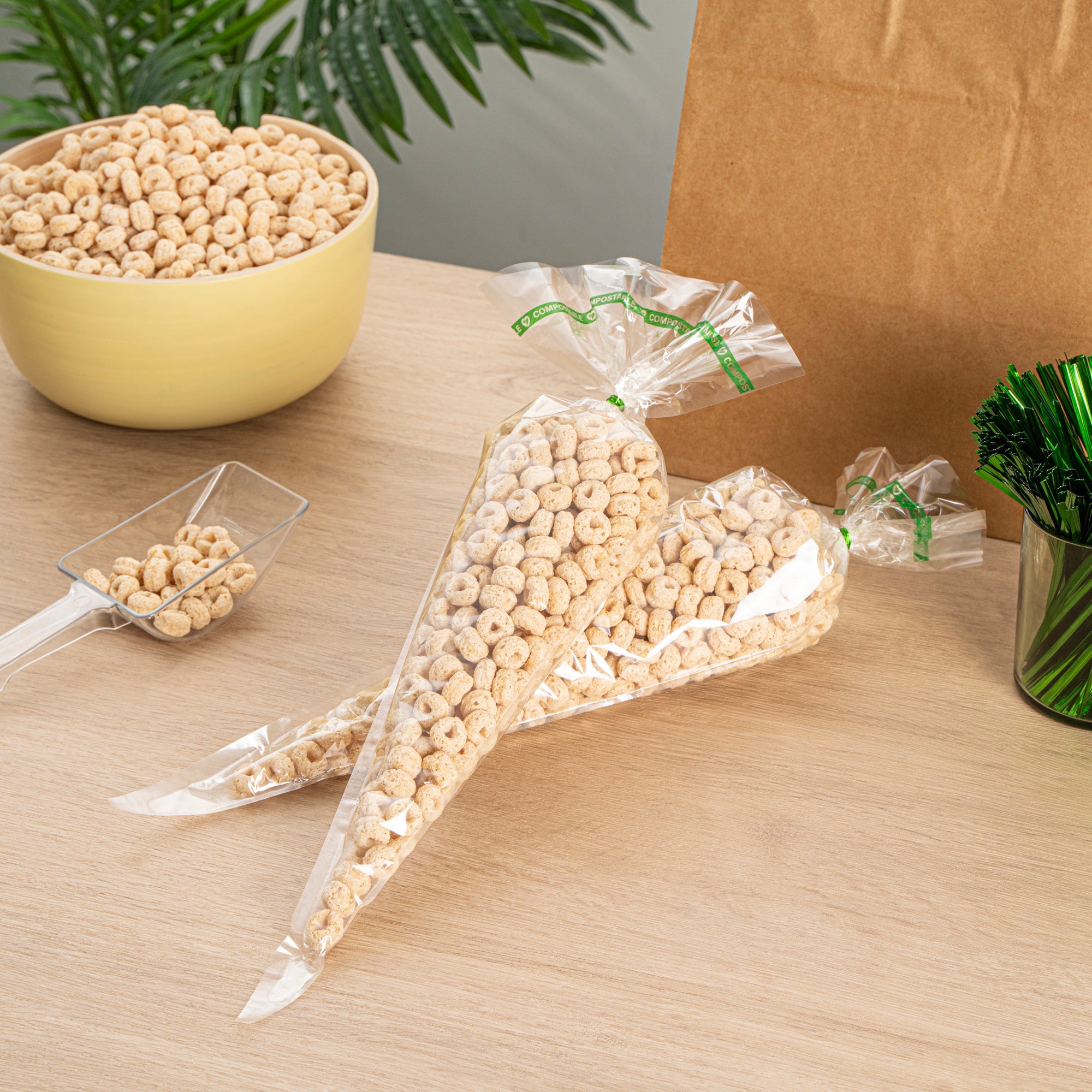 Basic Nature Clear Plastic Cone Bag - Compostable, High Clarity - 17" x 7 1/2" - 100 count box