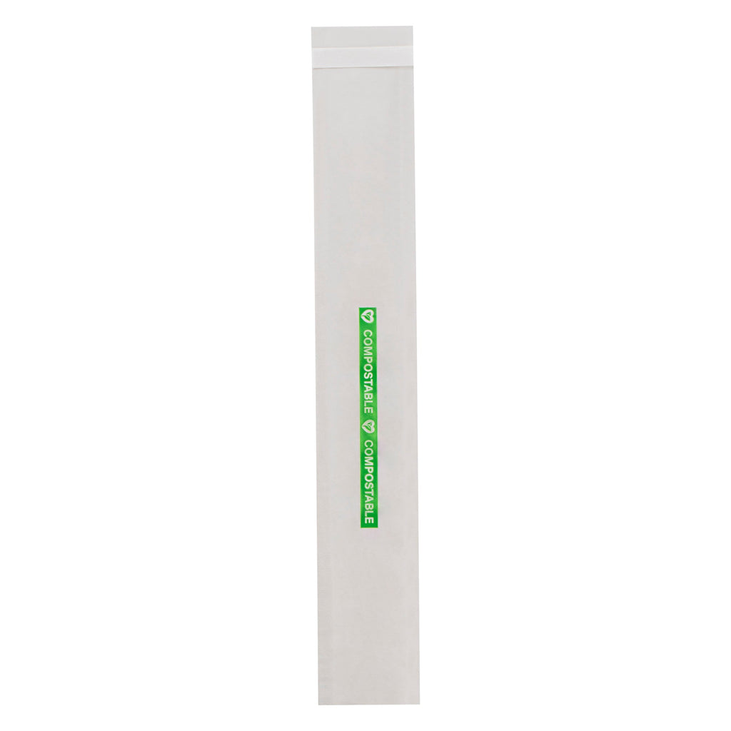 Basic Nature Clear Plastic Bag - with Flap, Home Compostable, High Clarity, Heat Sealable - 8" x 1" - 100 count box