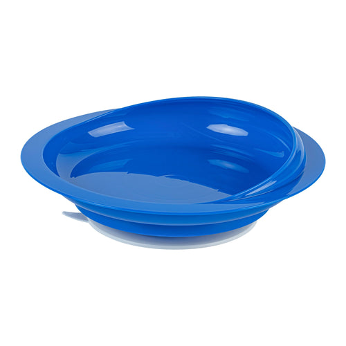 Adapt Tek Round Blue Plastic Scoop Plate - Spillproof, with Suction Base - 9" x 9" x 2 1/4" - 1 count box