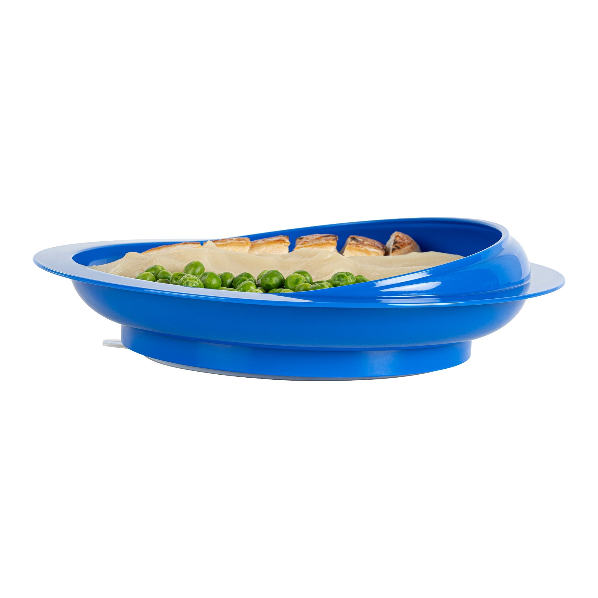 Adapt Tek Round Blue Plastic Scoop Plate - Spillproof, with Suction Base - 9" x 9" x 2 1/4" - 1 count box