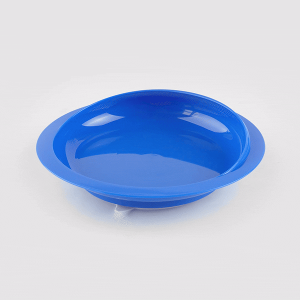 Adapt Tek Round Blue Plastic Scoop Plate - Spillproof, with Suction Base - 9" x 9" x 2 1/4" - 1 count box