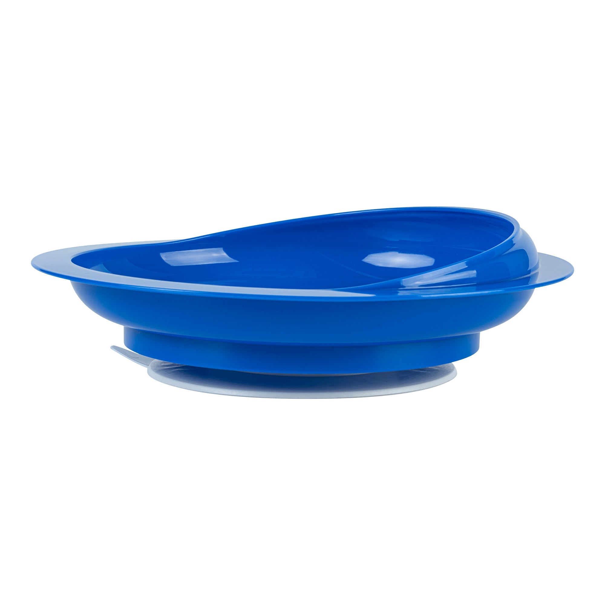 Adapt Tek Round Blue Plastic Scoop Plate - Spillproof, with Suction Base - 9" x 9" x 2 1/4" - 1 count box