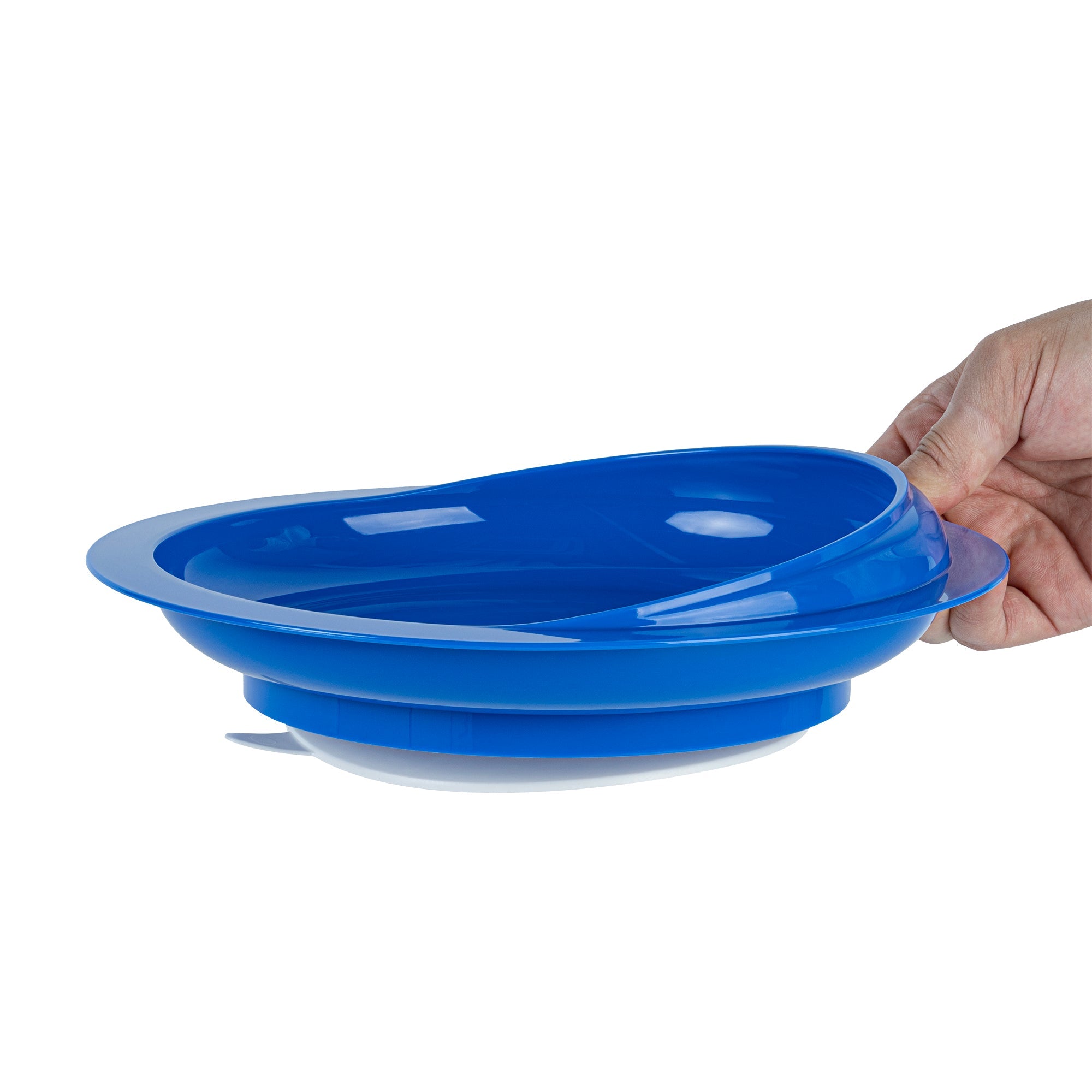 Adapt Tek Round Blue Plastic Scoop Plate - Spillproof, with Suction Base - 9" x 9" x 2 1/4" - 20 count box